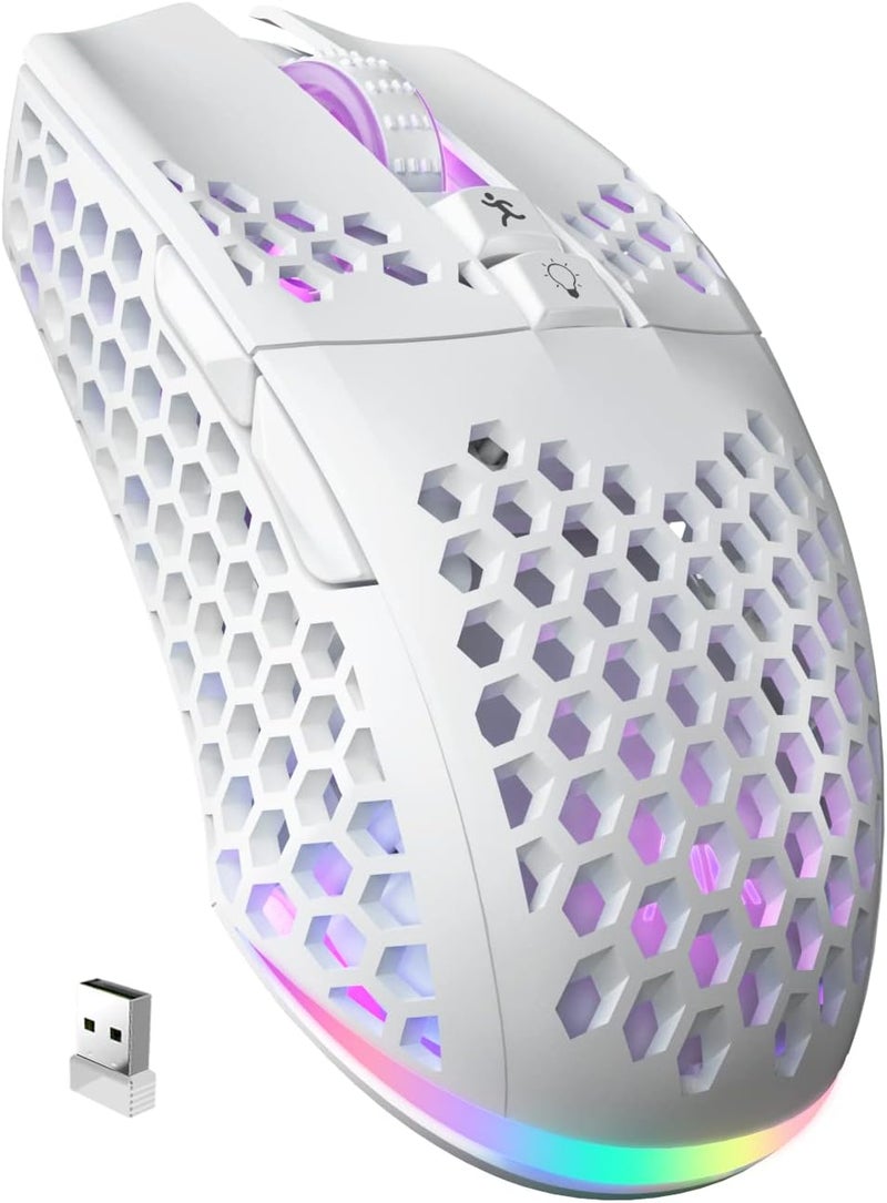 SOLAKAKA SM600 White Wireless Gaming Mouse,Tri-Modes BT5.1/Type-C Wired/2.4G Wireless Mouse with 2 Side Buttons, Programmable Macro Gamer Mouse with RGB Light for Laptop/PC/Mac - Image 1